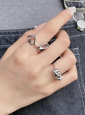 韩版做旧弯曲线条弹簧戒指