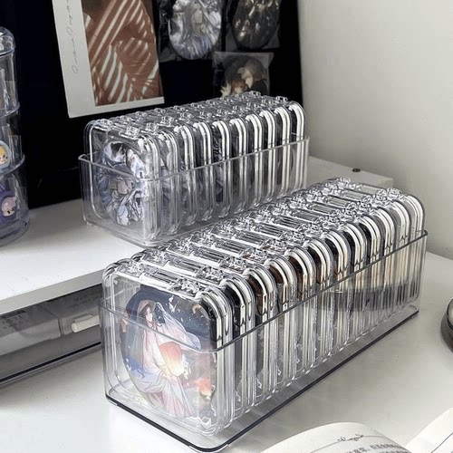 【吧唧收纳盒】高颜值透明亚克力密封便携保护套防水翻盖展示盒 - 图0