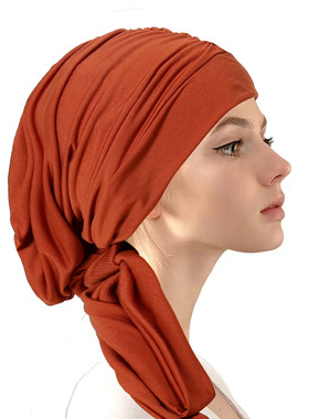 马来西亚绑带头巾帽褶皱长尾蝴蝶结包头帽中打底帽女turban wowen