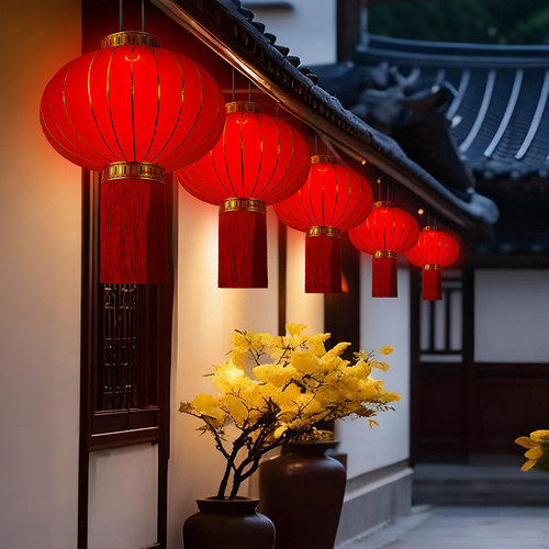 2026新款大红灯笼充电植绒大门口阳台户外一对自建房新年春节装饰 - 图3