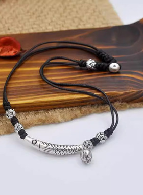 弯管鱼黑绳项链手链油蜡绳可调长