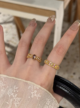 古法色镂空花丝鸽子蛋戒指轻奢独