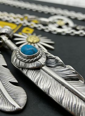 新品美式手工复古羽毛吊坠高桥项