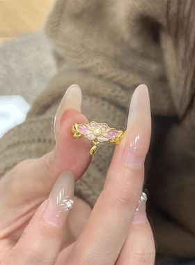 粉色芍药殿戒指新中式宫廷风温柔