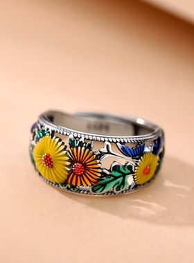 新款太阳花戒指女士款轻奢小众设