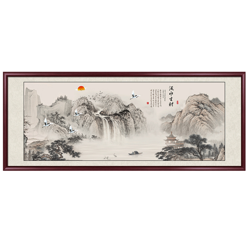 山水画客厅挂画办公室装饰画中式沙发背景墙手绘国画水墨壁画字画_虎窝淘