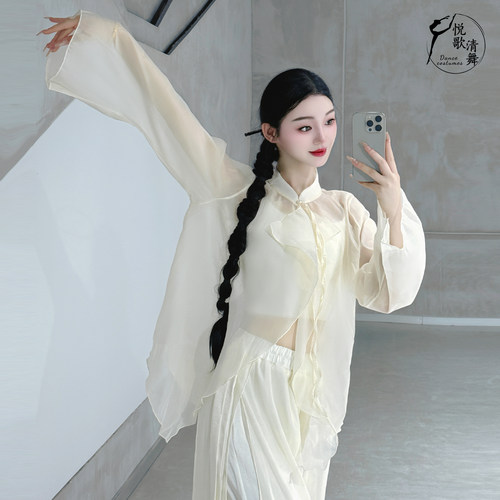 现代舞衬衫秋夏古典舞练功服飘逸中国舞服装宽松舞蹈上衣女款新款 - 图1
