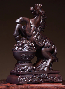 黑檀木马上发财摆件办公室好物