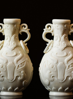 鹿角兽面纹花瓶摆件青铜中式