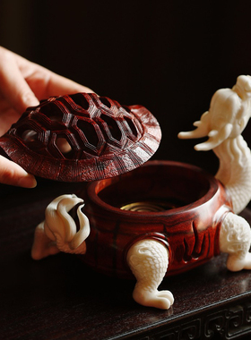 小叶紫檀福寿龙龟香炉摆件客厅