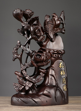 打磨精致客厅喜上眉梢黑檀木中式