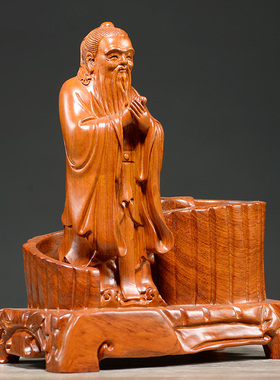 实木质文房四宝雕刻笔筒工艺品