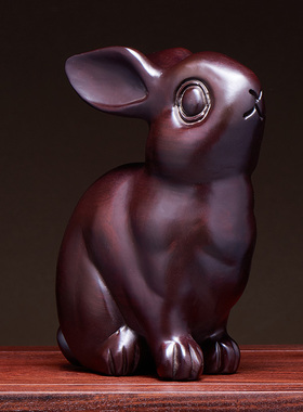 黑檀木中式匠心雕刻兔子