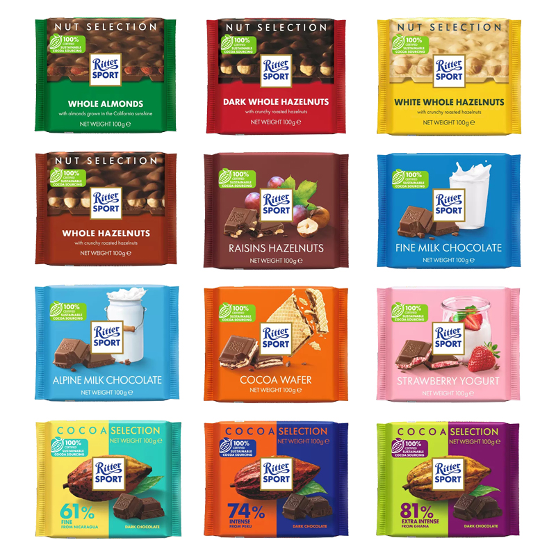 Ritter Sport瑞特斯波德全榛子黑巧克力运动排块100g网红办公零食 - 图3