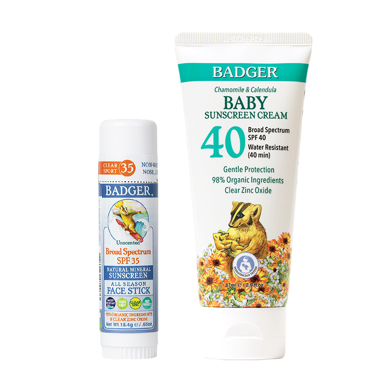 badger我爱自然防晒棒+物理防晒霜 Badger海外面部护理套装