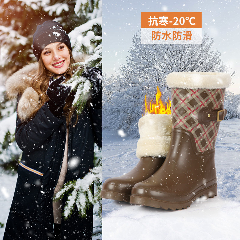 jollywalk2024超火新款防滑女士加绒厚雪地靴保暖防水棉雨靴,淘宝优惠券,粉丝福利购,淘宝优惠卷