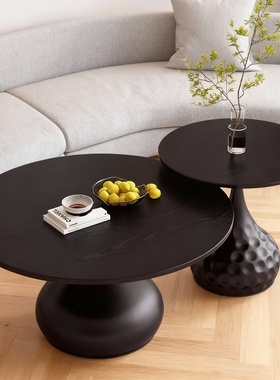 轻奢圆形实木茶几现代简约设计师