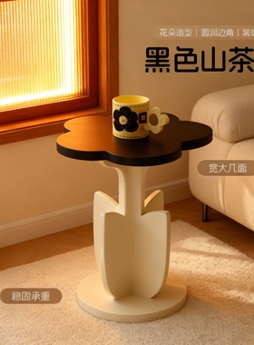 创意山茶花造型黑木储物边几