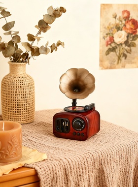 美式复古木质留声机八音盒摆件