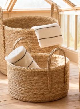 北欧风手工草编大容量落地花篮