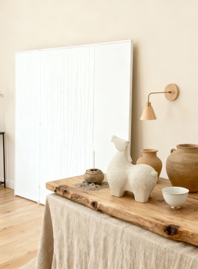 侘寂风洞石独角兽雕刻摆件客厅