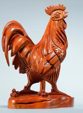 花梨实木雕刻生肖大公鸡摆件家居玄关装饰乔迁送礼金鸡报晓工艺品