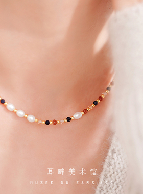 A复古金沙淡水珍珠串珠项链女