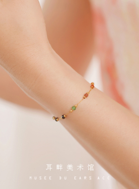 A天然石串珠精致叠戴细手链