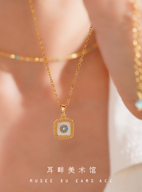 B天然母贝蓝方块金项链女款2025