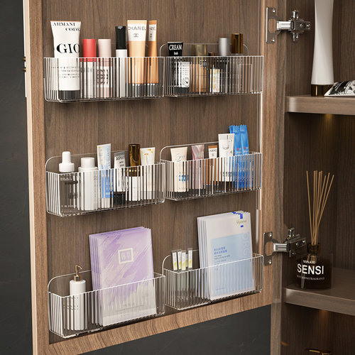 镜柜收纳盒壁挂卫生间洗手台口红化妆品面膜神器浴室柜门后置物架 - 图0