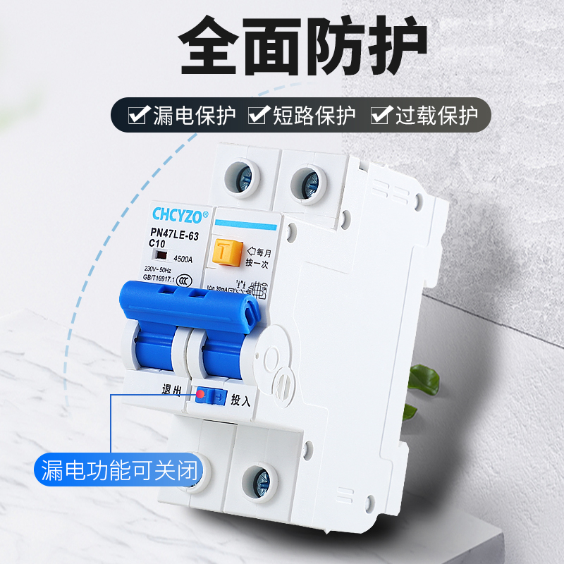 空气开关带漏电保护 双极2P小型断路器32A40A63A两位漏电开关220V - 图0