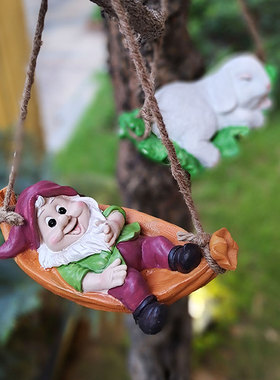 秋千卡通风兔子树脂造景园艺挂饰