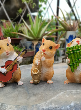造景仓鼠音乐会树脂可爱风摆件