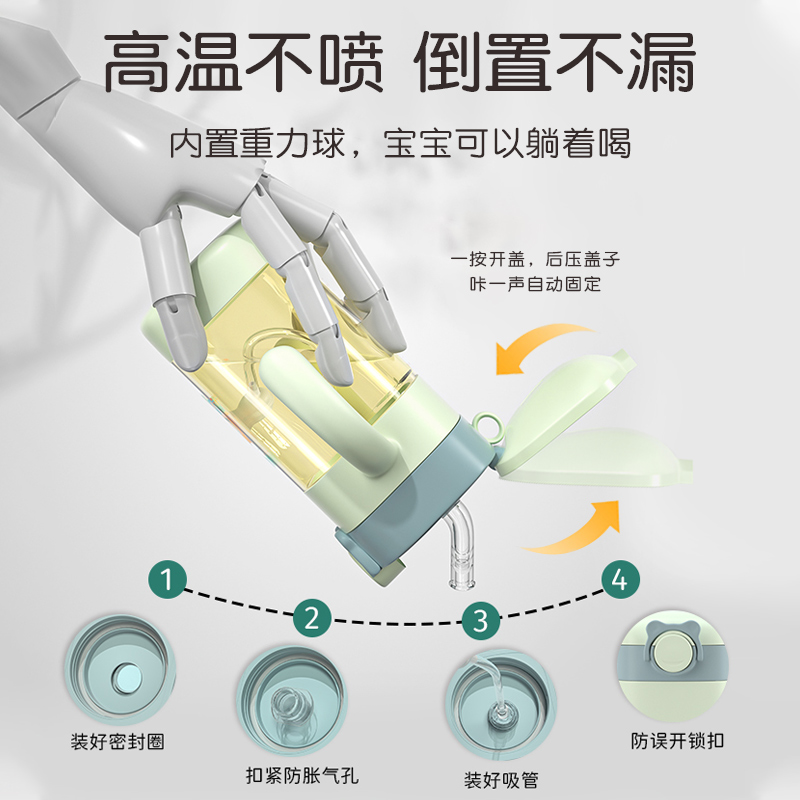 吸管杯儿童喝奶一岁以上奶瓶2-3岁学饮ppsu水杯耐摔大宝宝防胀气-图0