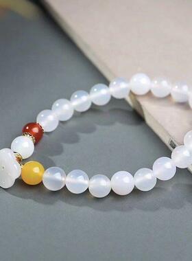 新款网红直播白玛瑙手链莲蓬吊坠手串白茶清欢清新显白闺蜜手饰