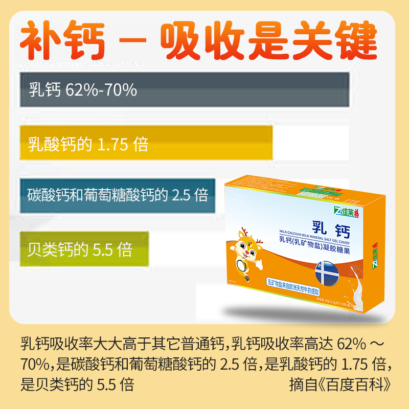 买2送1天然牛奶乳钙液体钙片可 佳莱福旗舰钙铁锌/钙镁
