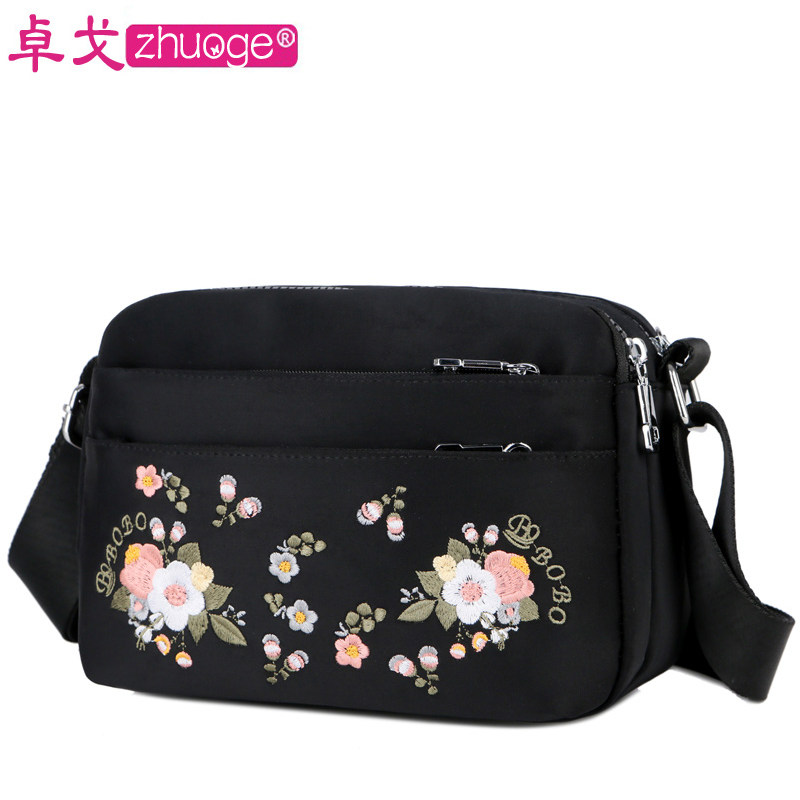 尼龙女绣花包新款妈妈包休闲斜挎包 卓戈女士包袋