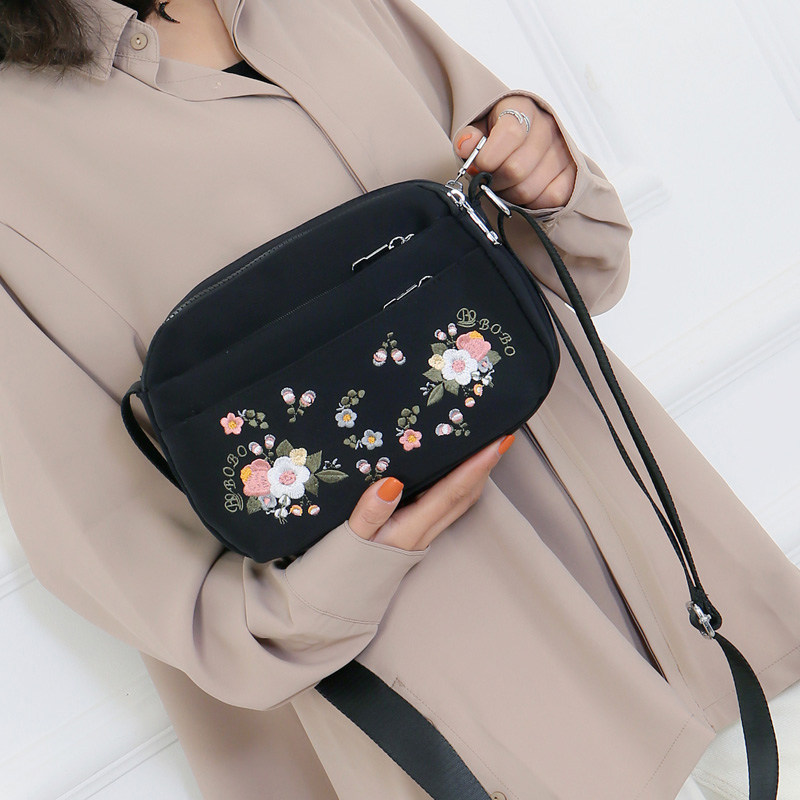 尼龙女绣花包新款妈妈包休闲斜挎包 卓戈女士包袋
