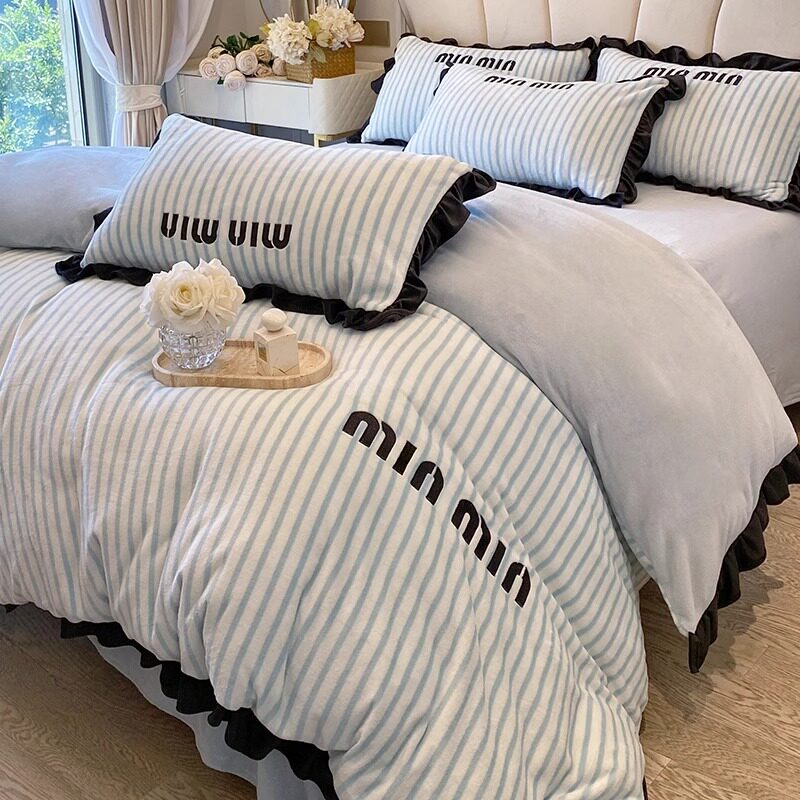 冬季保暖牛奶绒四件套加厚花边被套少女心床单床笠款双面珊瑚绒4,淘宝优惠券,粉丝福利购,淘宝优惠卷