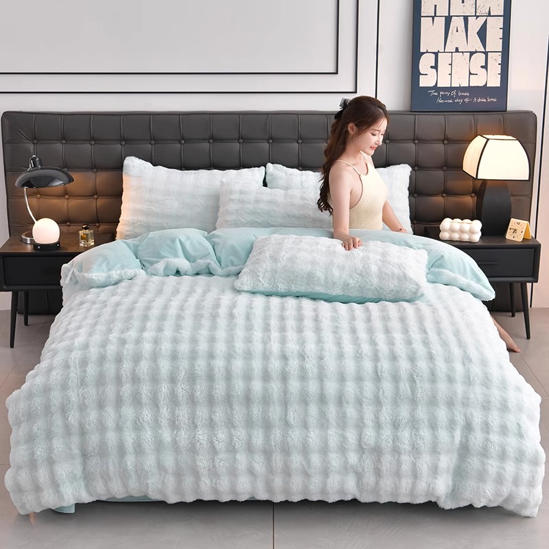 轻奢兔毛绒牛奶绒四件套2025新款冬季加厚珊瑚绒被套床笠款高级感 - 图1