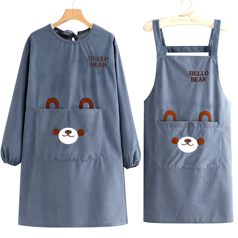 卡通条绒长袖围裙厨房家用大人干活防污耐脏可爱罩衣女新款工作服,淘宝优惠券,粉丝福利购,淘宝优惠卷
