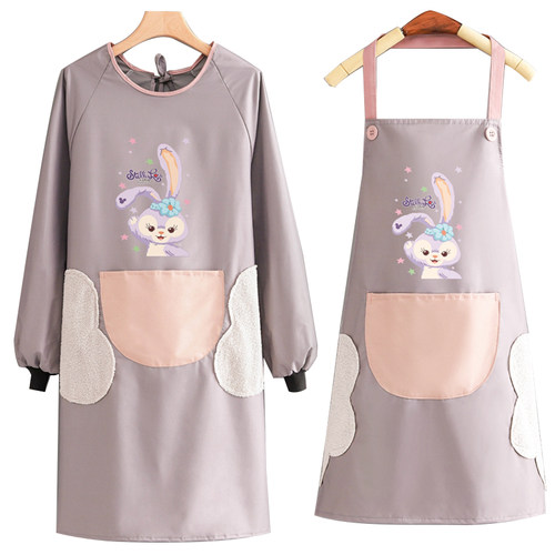 防水卡通围裙家用厨房防油长袖罩衣定制印字餐饮专用工作服围腰女 - 图3