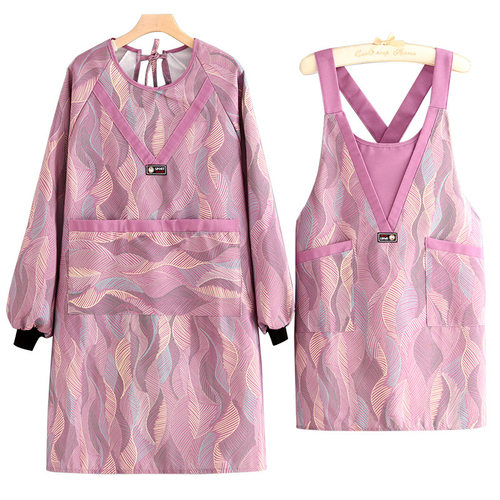 2025新款帆布围裙厨房家用防污罩衣女外穿透气长袖工作服餐饮围腰 - 图3