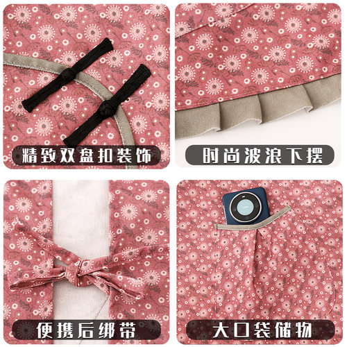 复古帆布围裙家用厨房防污长袖罩衣女做饭围腰餐饮专用外穿工作服 - 图1