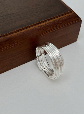 s925纯银缠绕细丝戒指精致小众设计高级感复古多层2023年新款指环