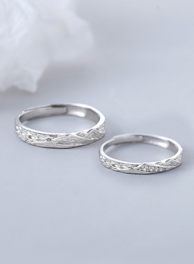 s999足银情侣对戒戒指开口可调节小众设计感异地恋纪念礼物送女友