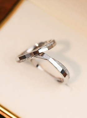 999足银几何棱形情侣戒指简约气质百搭指环男女一对开口设计手饰