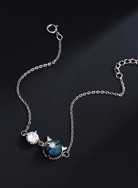 S925纯银蓝色小恶魔手链 新款时尚百搭手环 简约气质个性手饰