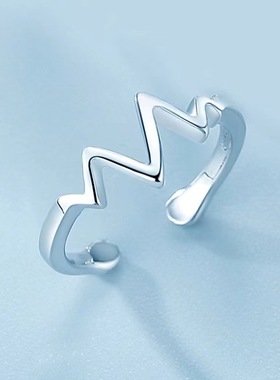 s925纯银戒指女心跳心电图食指时尚男个性简约潮人冷淡风尾戒小指