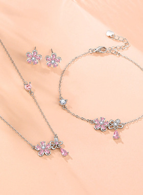 原创s999足银樱你心动手链女纯银时尚手饰小众设计送女友七夕礼物